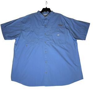 Columbia PFG Fishing Shirt Men’s XXL Blue Short Sleeve Button Front 100% Cotton